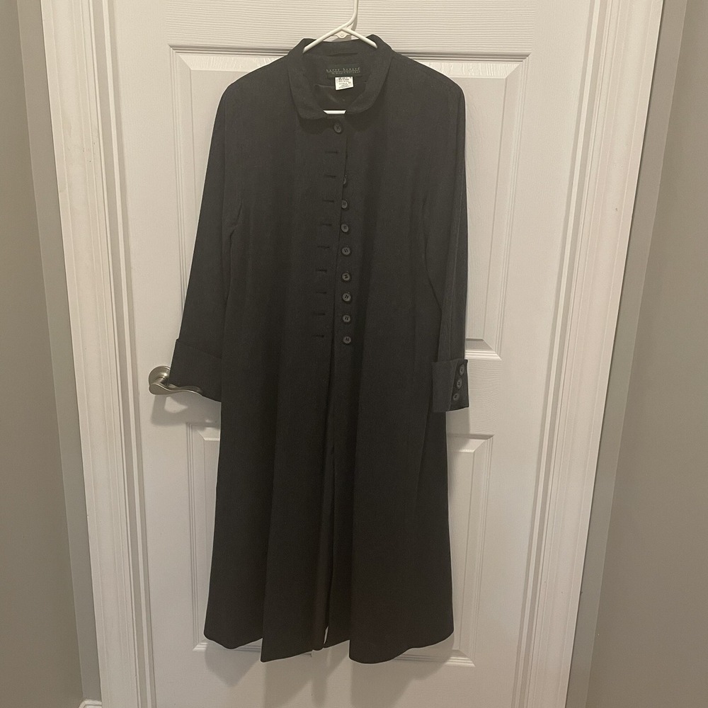 Harve Benard Gray Wool Blend Trench Coat Womens 12 Single Breasted Long Jacket